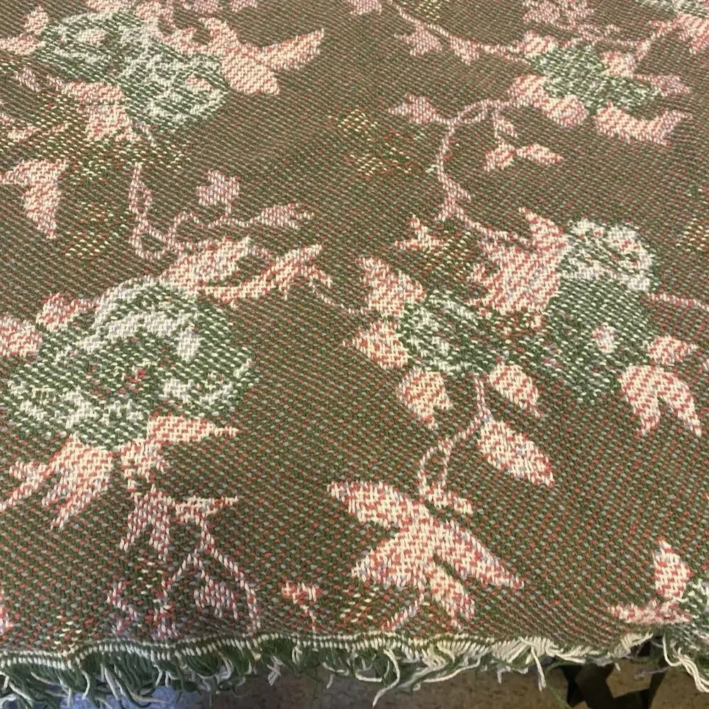VTG Cotton Throw Blanket Woven Floral Roses Fringe Farm CottageHome 43x68” Soft